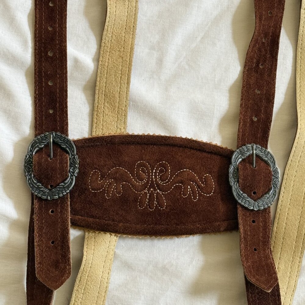 Bavaria Trachten Lederhosen Mens 38 Shorts Genuine Leather Oktoberfest Suspender - Picture 3 of 10
